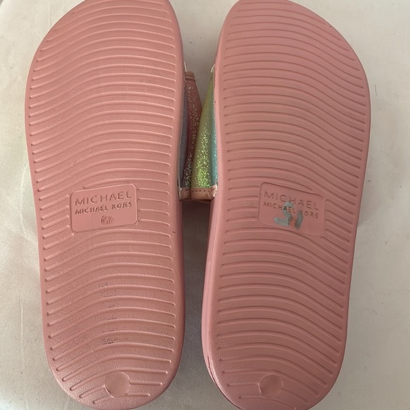 Michael kors slides pink with pastel multi color glitter size 3 - Picture 6 of 7